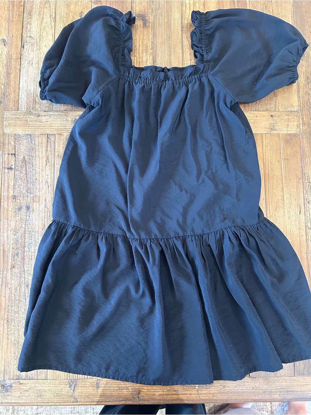 Women's Black Puff-Sleeve Mini Dress - Elegant Tiered Short Dress
